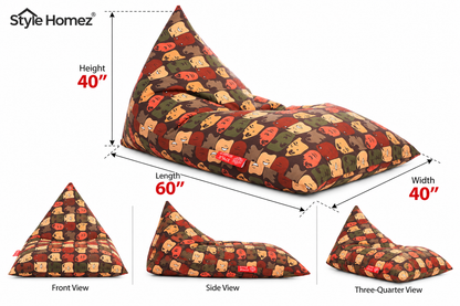 Style Homez PYRAMID LOUNGE, Cotton Canvas Abstract Printed Bean Bag XXL Size Filled with Beans Fillers