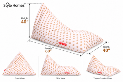 Style Homez PYRAMID LOUNGE, Cotton Canvas Polka Dots Printed Bean Bag XXL Size Filled with Beans Fillers