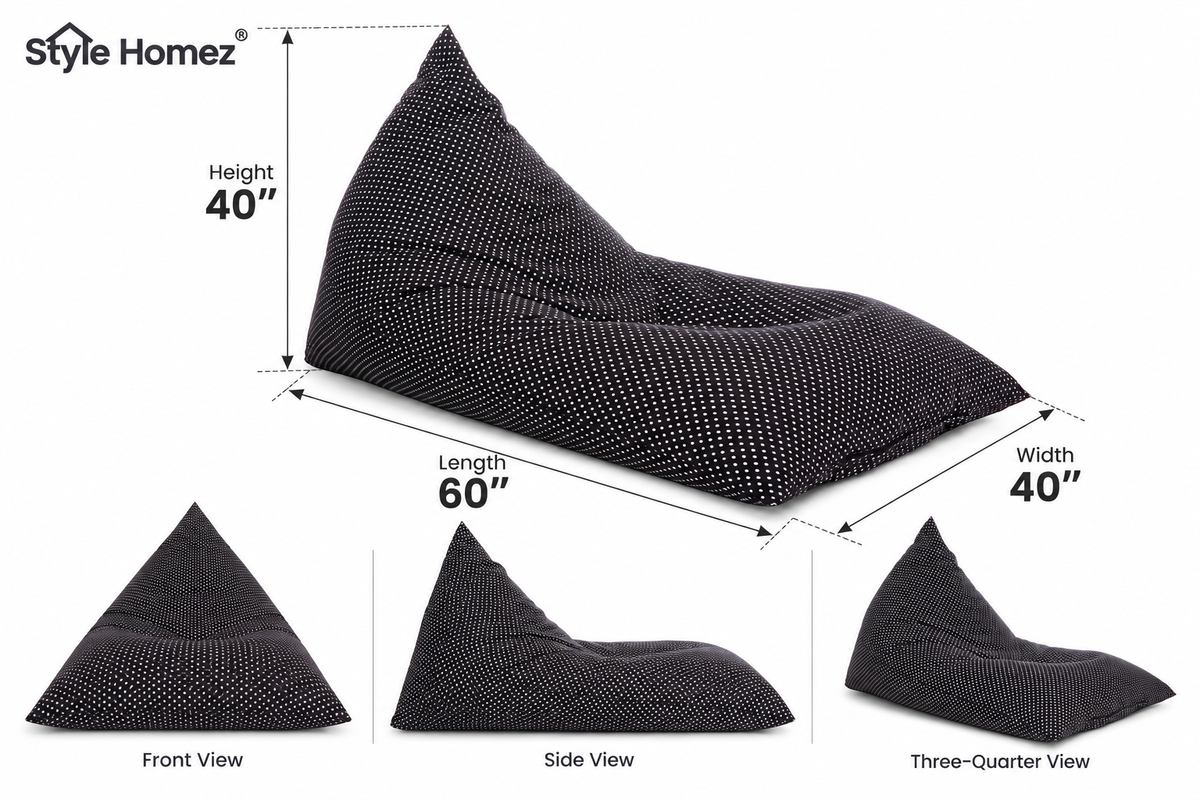 Style Homez PYRAMID LOUNGE, Cotton Canvas Polka Dots Printed Bean Bag XXL Size Cover Only