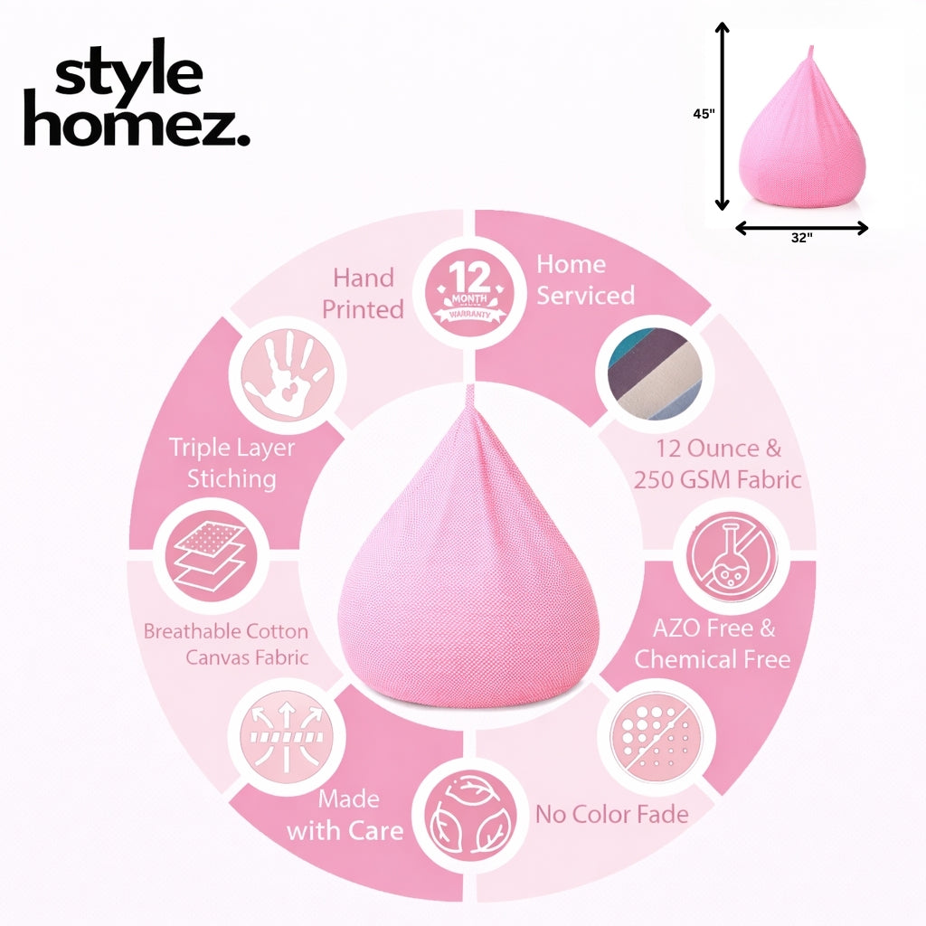 Style Homez Classic Cotton Canvas Polka Dots Printed Bean Bag Jumbo SAC Size with Bean Bag Refill Fillers