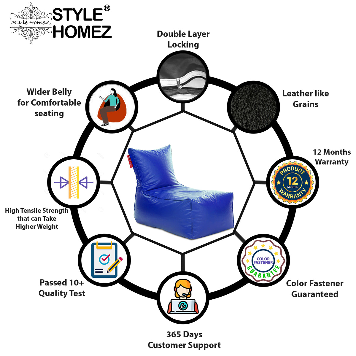 Style Homez ALEXA Luxury Lounge XXXL Bean Bag Royal Blue Color, Filled with Beans Fillers