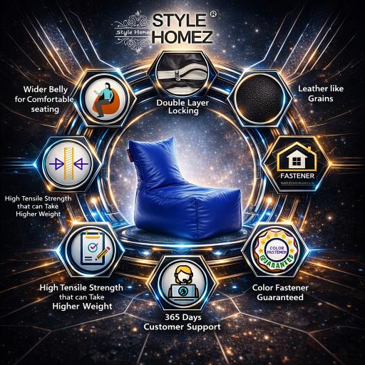 Style Homez ALEXA Luxury Lounge XXXL Bean Bag Royal Blue Color, Filled with Beans Fillers