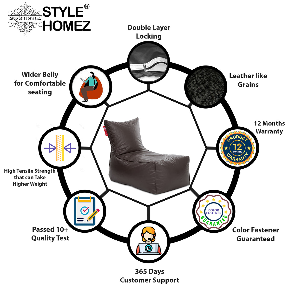 Style Homez ALEXA Luxury Lounge XXXL Bean Bag Chocolate Brown Color, Filled with Beans Fillers