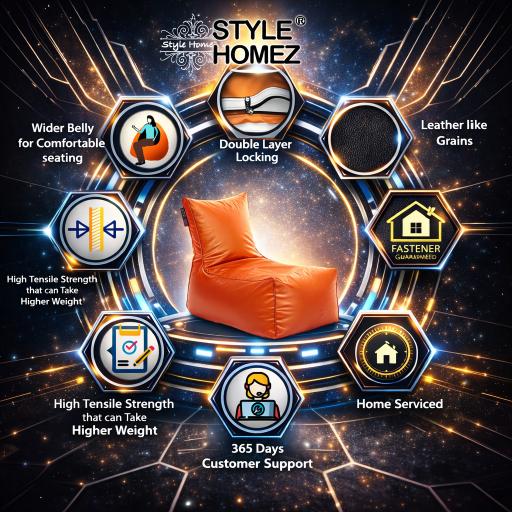 Style Homez ALEXA Luxury Lounge XXXL Bean Bag Orange Color, Filled with Beans Fillers