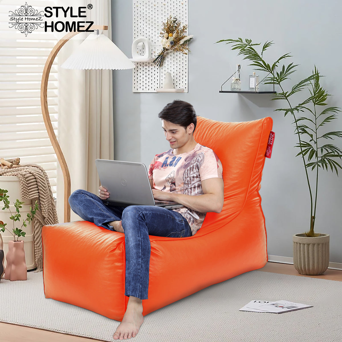 Style Homez ALEXA Luxury Lounge XXXL Bean Bag Orange Color, Filled with Beans Fillers