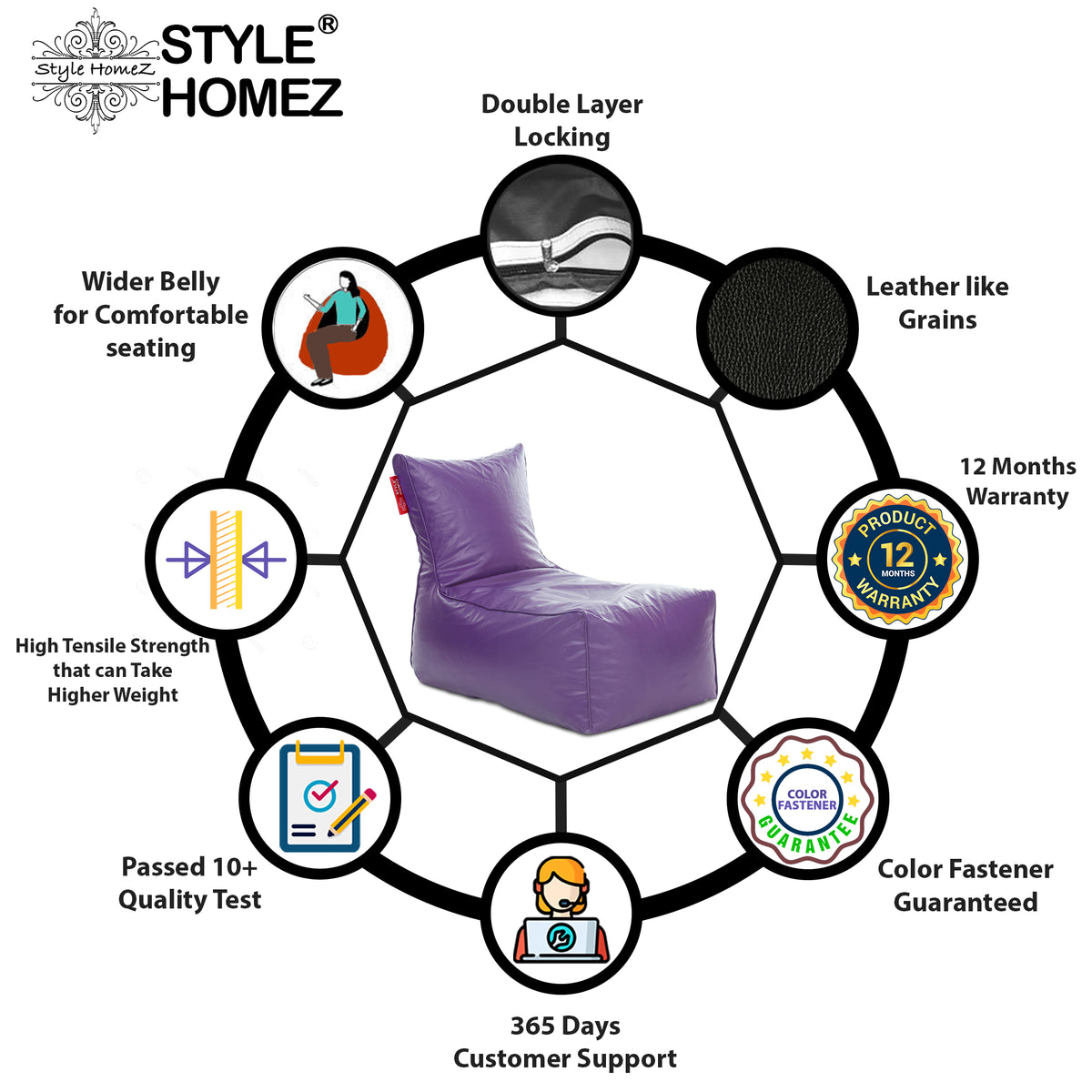 Style Homez ALEXA Luxury Lounge XXXL Bean Bag Purple Color, Filled with Beans Fillers