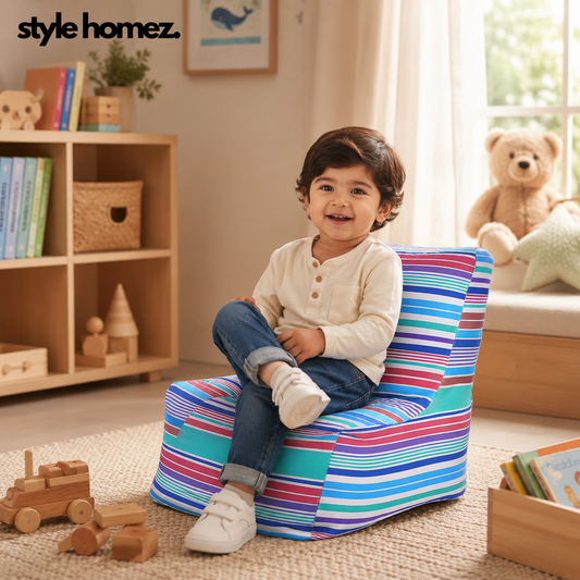 Style Homez CANVAS CLASSIC CHAIR, Cotton Canvas Stripes Printed Bean Bag L Size for Kids with Beans Fillers