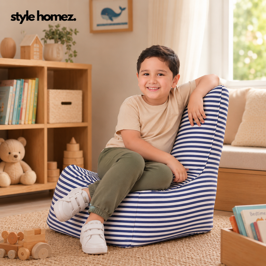 Style Homez CANVAS CLASSIC CHAIR, Cotton Canvas Stripes Printed Bean Bag L Size for Kids with Beans Fillers