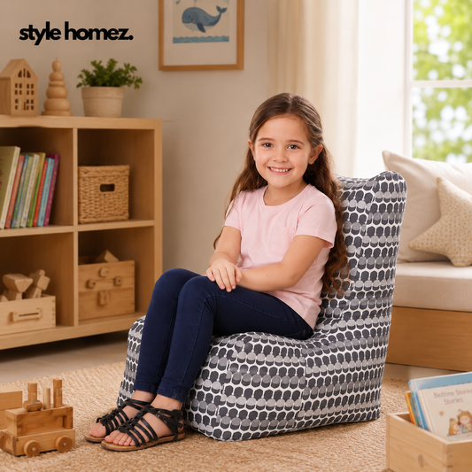 Style Homez CANVAS CLASSIC CHAIR, Cotton Canvas Polka Dots Printed Bean Bag L Size for Kids with Beans Fillers