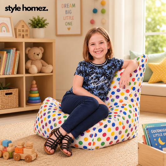 Style Homez CANVAS CLASSIC CHAIR, Cotton Canvas Polka Dots Printed Bean Bag L Size for Kids with Beans Fillers