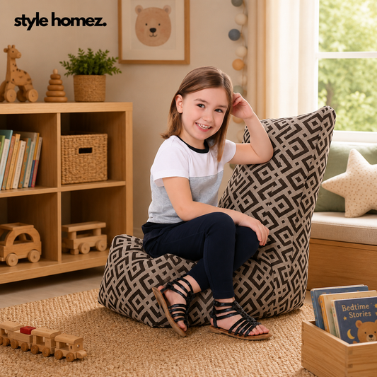 Style Homez CANVAS CLASSIC CHAIR, Cotton Canvas Geometric Printed Bean Bag L Size for Kids with Beans Fillers