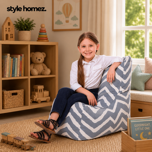 Style Homez CANVAS CLASSIC CHAIR, Cotton Canvas Stripes Printed Bean Bag L Size for Kids with Beans Fillers