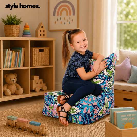 Style Homez CANVAS CLASSIC CHAIR, Cotton Canvas Floral Printed Bean Bag L Size for Kids with Beans Fillers