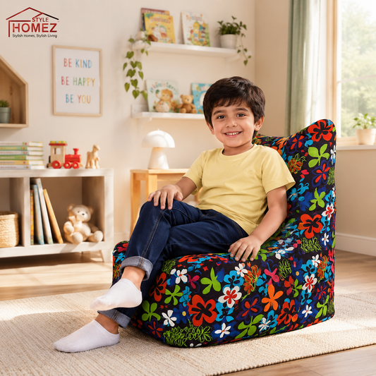 Style Homez CANVAS CLASSIC CHAIR, Cotton Canvas Floral Printed Bean Bag L Size for Kids with Beans Fillers
