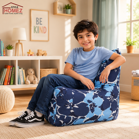 Style Homez CANVAS CLASSIC CHAIR, Cotton Canvas Floral Printed Bean Bag L Size for Kids with Beans Fillers