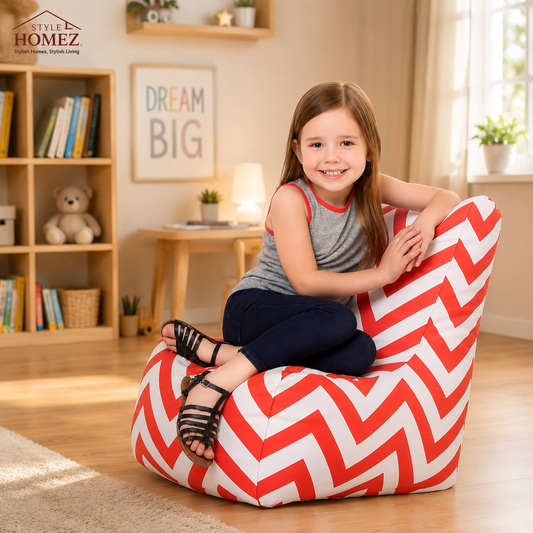 Style Homez CANVAS CLASSIC CHAIR, Cotton Canvas Stripes Printed Bean Bag L Size for Kids with Beans Fillers