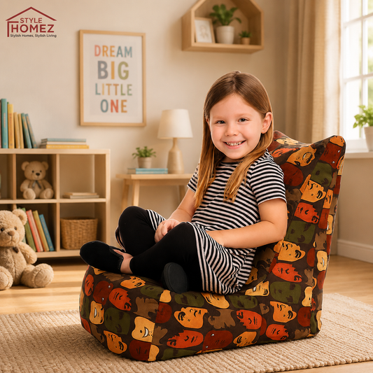 Style Homez CANVAS CLASSIC CHAIR, Cotton Canvas Abstract Printed Bean Bag L Size for Kids with Beans Fillers