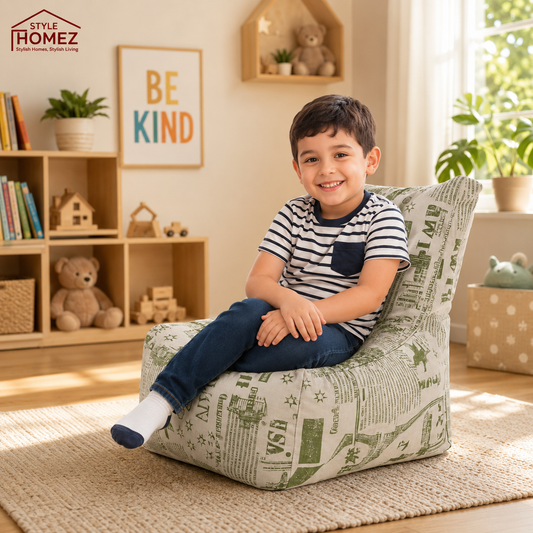 Style Homez CANVAS CLASSIC CHAIR, Cotton Canvas Abstract Printed Bean Bag L Size for Kids with Beans Fillers