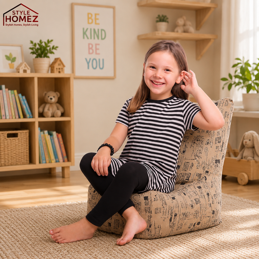 Style Homez CANVAS CLASSIC CHAIR, Cotton Canvas Abstract Printed Bean Bag L Size for Kids with Beans Fillers