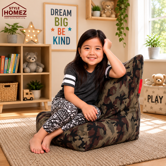 Style Homez CANVAS CLASSIC CHAIR, Cotton Canvas Camouflage Printed Bean Bag L Size for Kids with Beans Fillers
