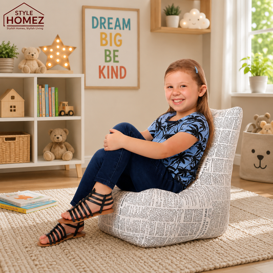 Style Homez CANVAS CLASSIC CHAIR, Cotton Canvas Newspaper Printed Bean Bag L Size for Kids with Beans Fillers