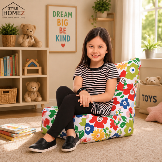 Style Homez CANVAS CLASSIC CHAIR, Cotton Canvas Floral Printed Bean Bag L Size for Kids with Beans Fillers