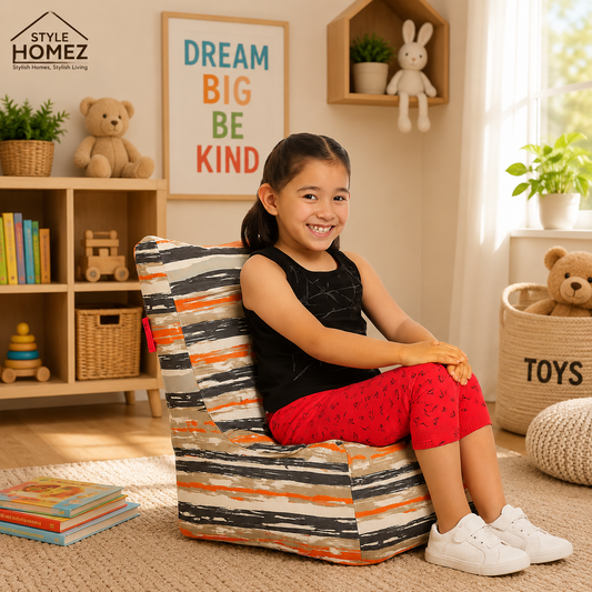Style Homez CANVAS CLASSIC CHAIR, Classic Chair Cotton Canvas Stripes Printed Bean Bag L Size for Kids With Beans Fillers