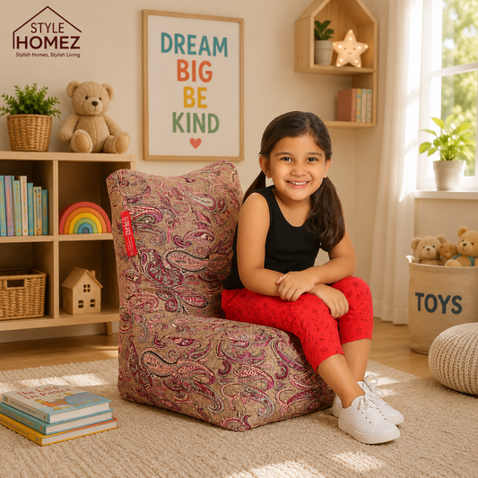 Style Homez CANVAS CLASSIC CHAIR, Cotton Canvas Paisley Printed Bean Bag L Size for Kids With Beans Fillers