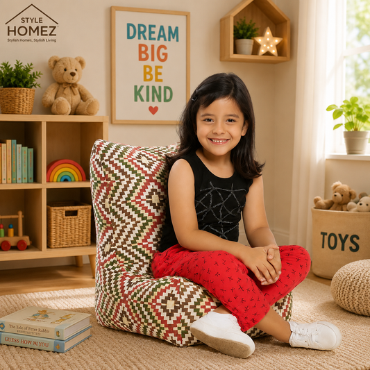 Style Homez CANVAS CLASSIC CHAIR, Cotton Canvas IKAT Printed Bean Bag L Size for Kids With Beans Fillers