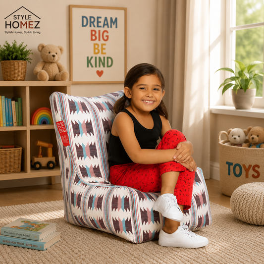 Style Homez CANVAS CLASSIC CHAIR, Cotton Canvas IKAT Printed Bean Bag L Size for Kids With Beans Fillers