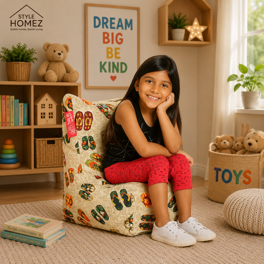 Style Homez CANVAS CLASSIC CHAIR, Cotton Canvas Abstract Printed Bean Bag L Size for Kids With Beans Fillersr