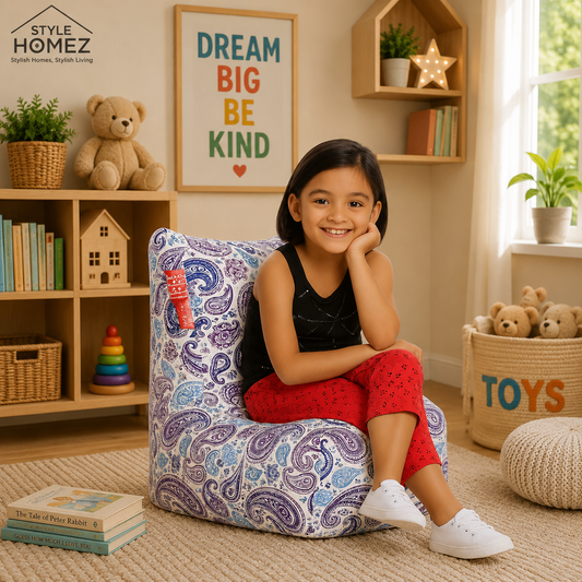 Style Homez CANVAS CLASSIC CHAIR, Cotton Canvas Paisley Printed Bean Bag L Size for Kids With Beans Fillers