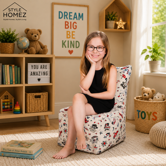 Style Homez CANVAS CLASSIC CHAIR, Cotton Canvas Abstract Printed Bean Bag L Size for Kids With Beans Fillers