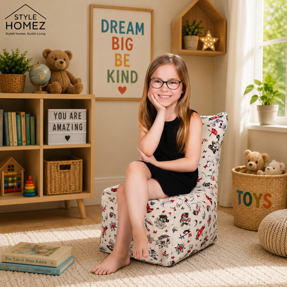 Style Homez KIDS CANVAS CLASSIC CHAIR, Cotton Canvas Abstract Printed Bean Bag L Size For Kids, Cover Only
