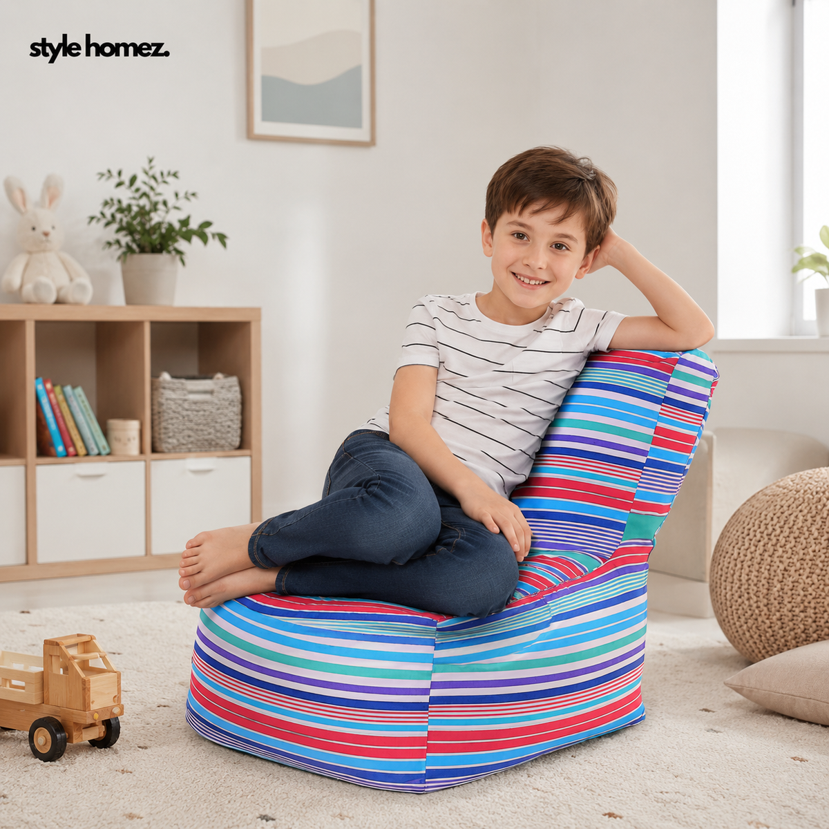 Style Homez CANVAS CLASSIC CHAIR, Cotton Canvas Stripes Printed Bean Bag XL Size with Beans Fillers