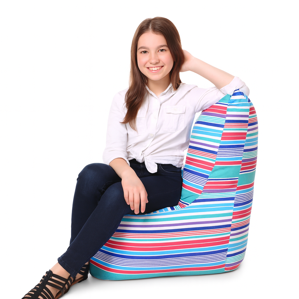 Style Homez CANVAS CLASSIC CHAIR, Cotton Canvas Stripes Printed Bean Bag XL Size with Beans Fillers