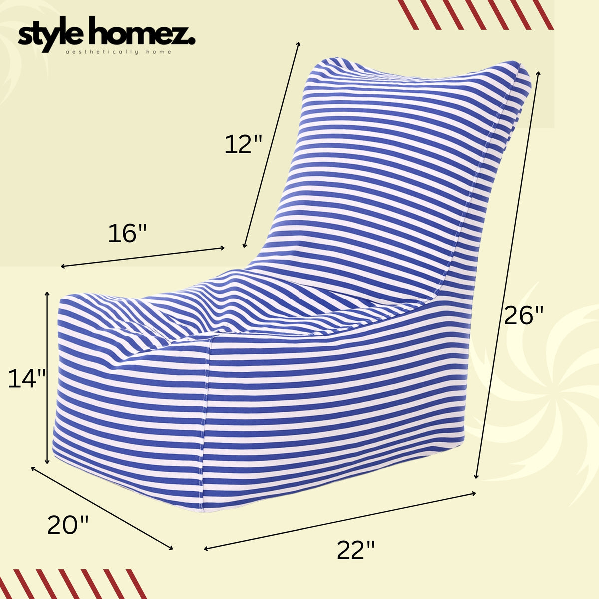 Style Homez CANVAS CLASSIC CHAIR, Cotton Canvas Stripes Printed Bean Bag XL Size with Beans Fillers