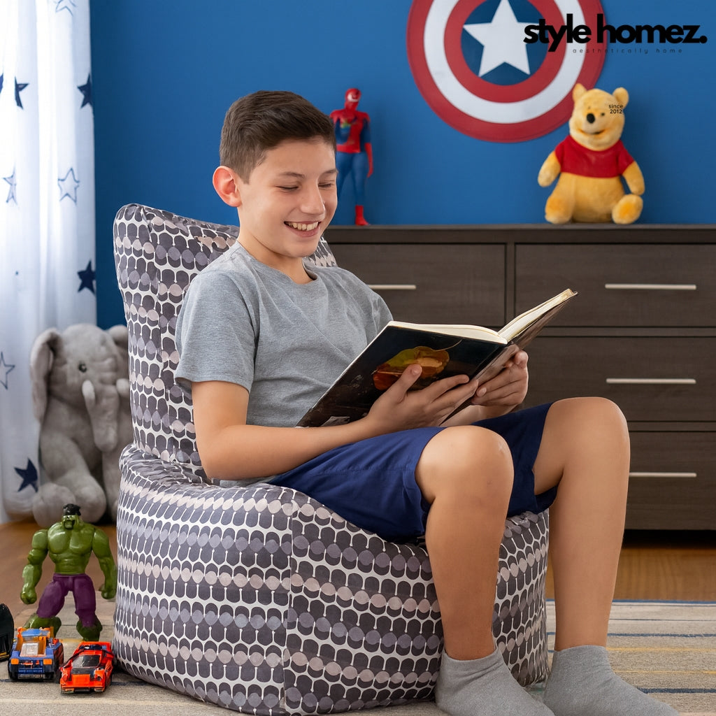 Style Homez CANVAS CLASSIC CHAIR, Cotton Canvas Polka Dots Printed Bean Bag XL Size with Beans Fillers