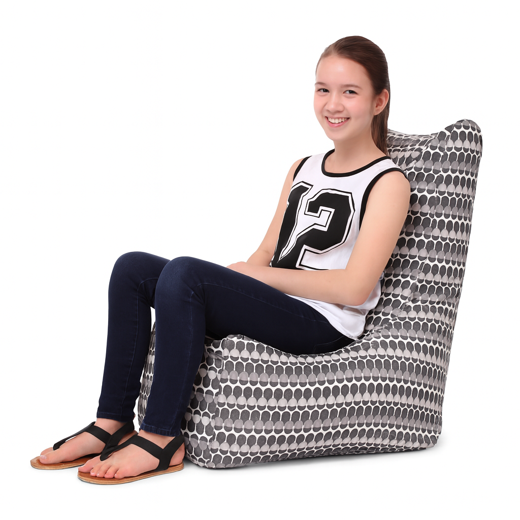 Style Homez CANVAS CLASSIC CHAIR, Cotton Canvas Polka Dots Printed Bean Bag XL Size with Beans Fillers
