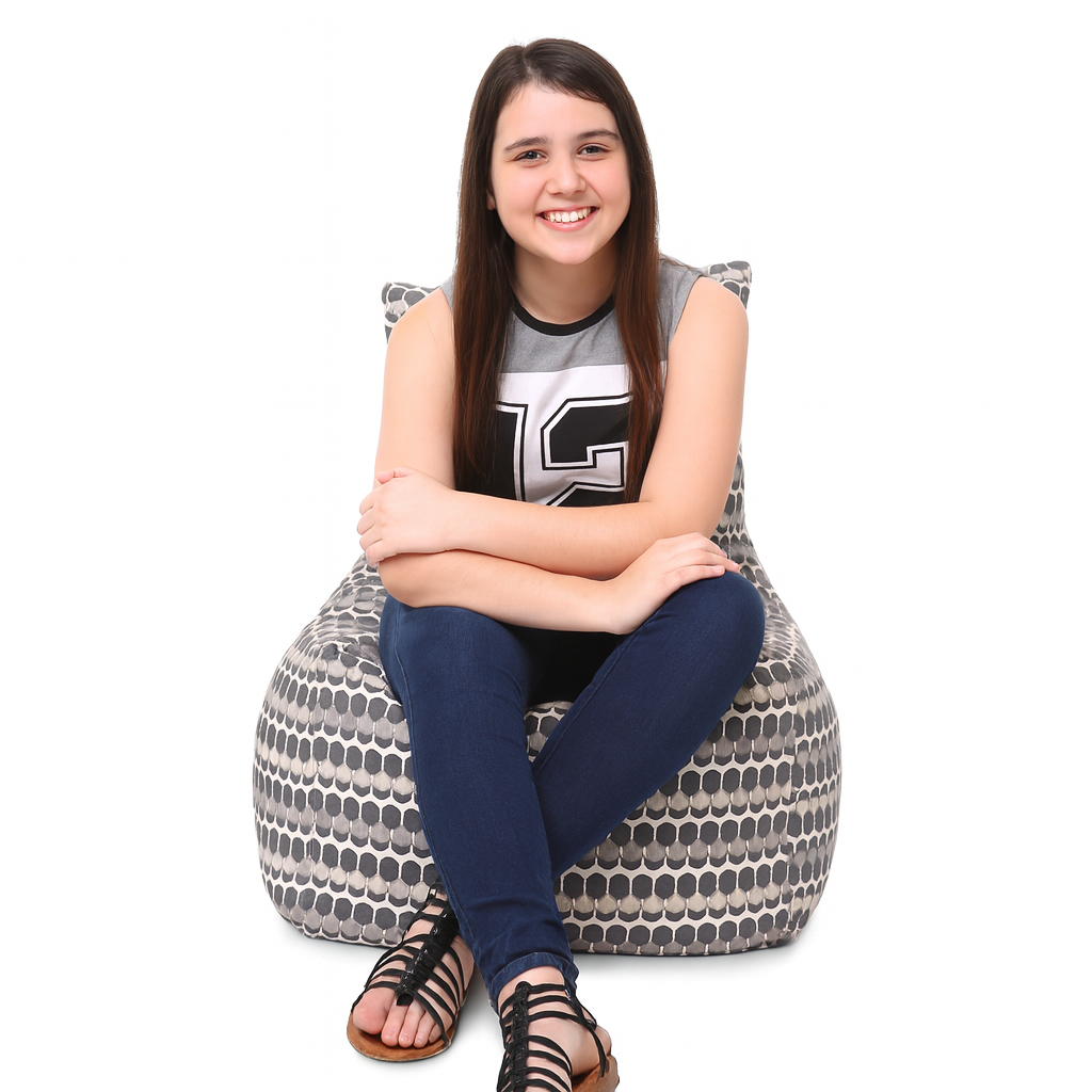 Style Homez CANVAS CLASSIC CHAIR, Cotton Canvas Polka Dots Printed Bean Bag XL Size with Beans Fillers