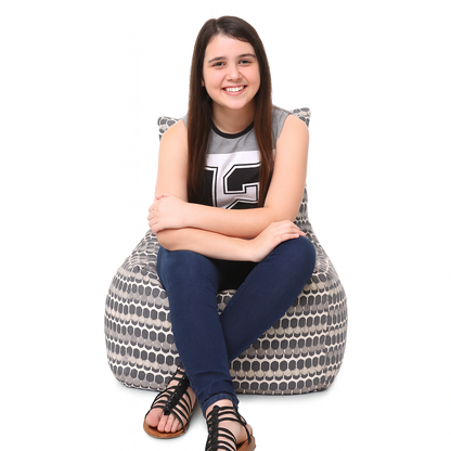 Style Homez CANVAS CLASSIC CHAIR, Cotton Canvas Polka Dots Printed Bean Bag XL Size with Beans Fillers