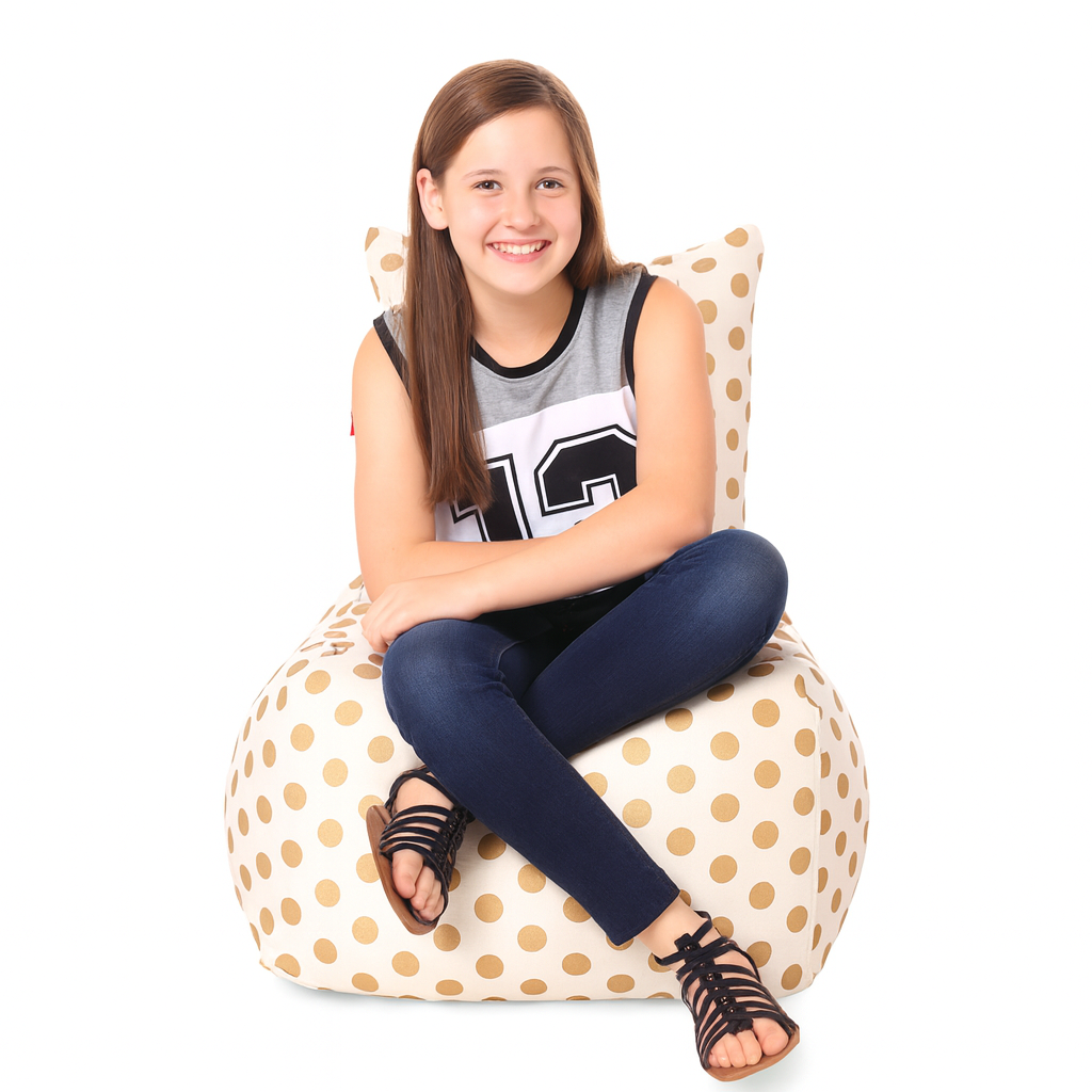 Style Homez CANVAS CLASSIC CHAIR, Cotton Canvas Polka Dots Printed Bean Bag XL Size with Beans Fillers