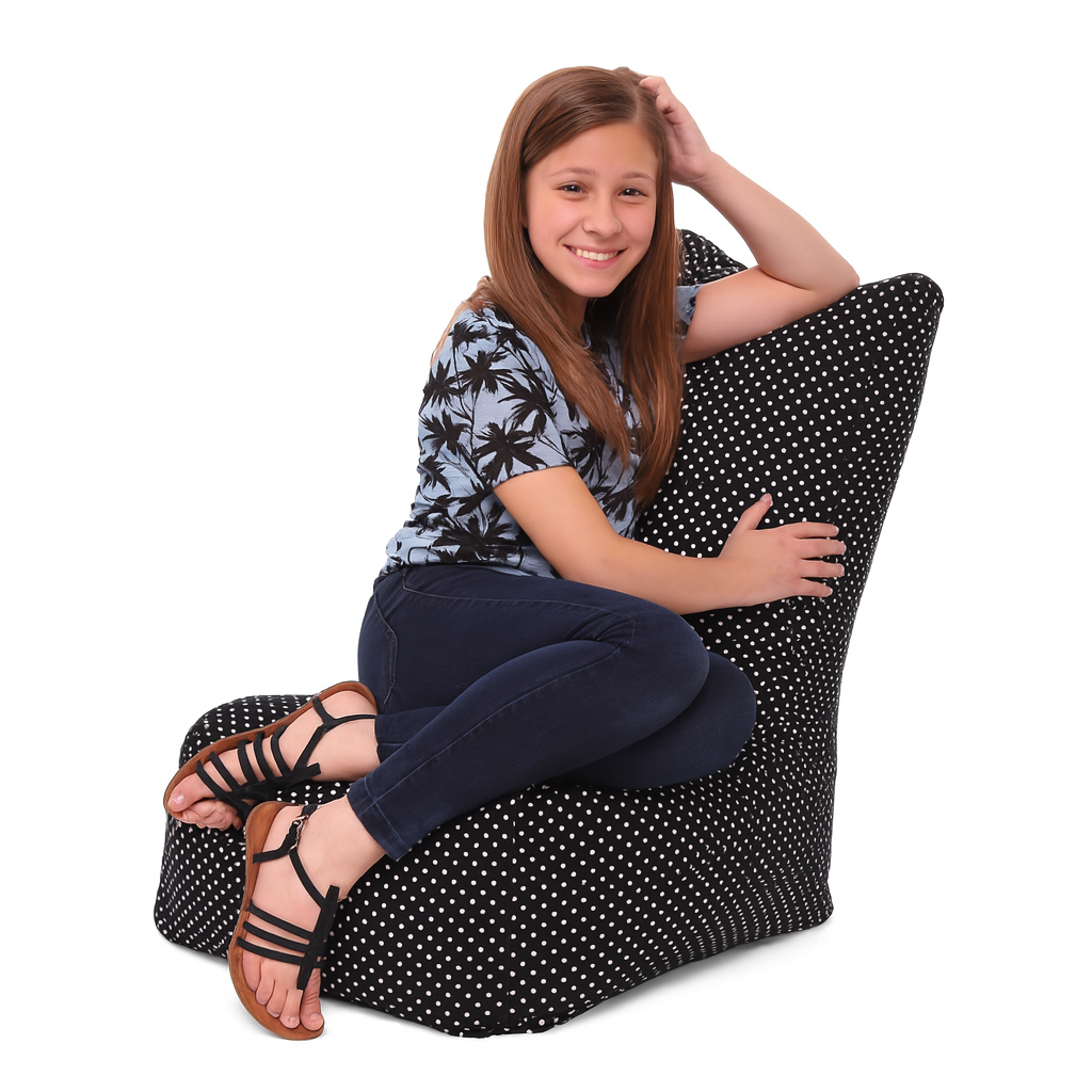 Style Homez CANVAS CLASSIC CHAIR, Cotton Canvas Polka Dots Printed Bean Bag XL Size with Beans Fillers