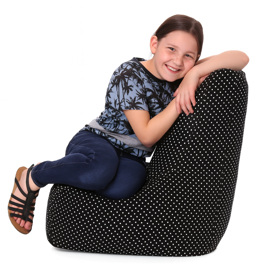 Style Homez CANVAS CLASSIC CHAIR, Cotton Canvas Polka Dots Printed Bean Bag XL Size with Beans Fillers