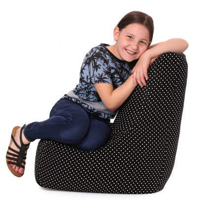 Style Homez CANVAS CLASSIC CHAIR, Cotton Canvas Polka Dots Printed Bean Bag XL Size with Beans Fillers