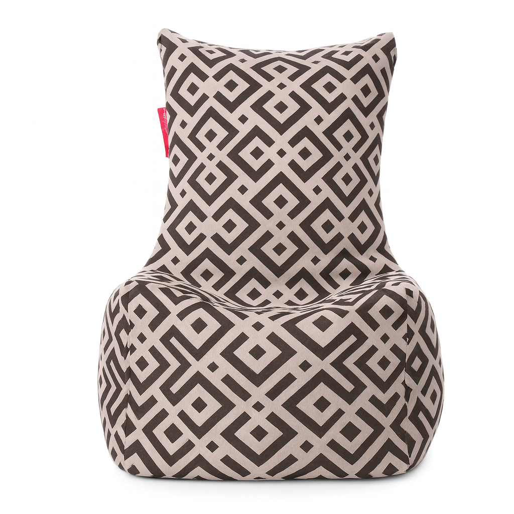 Style Homez CANVAS CLASSIC CHAIR, Cotton Canvas Geometric Printed Bean Bag XL Size with Beans Fillers
