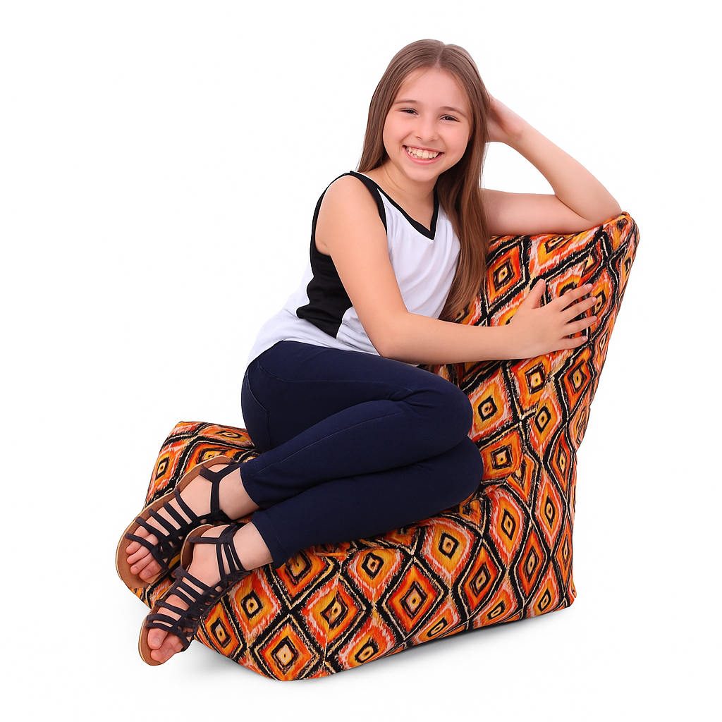 Style Homez CANVAS CLASSIC CHAIR, Cotton Canvas Geometric Printed Bean Bag XL Size with Beans Fillers