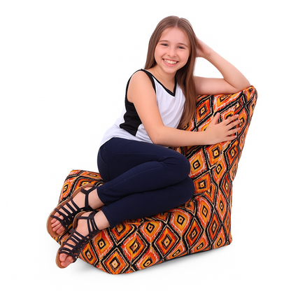 Style Homez CANVAS CLASSIC CHAIR, Cotton Canvas Geometric Printed Bean Bag XL Size with Beans Fillers