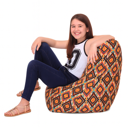 Style Homez CANVAS CLASSIC CHAIR, Cotton Canvas Geometric Printed Bean Bag XL Size with Beans Fillers