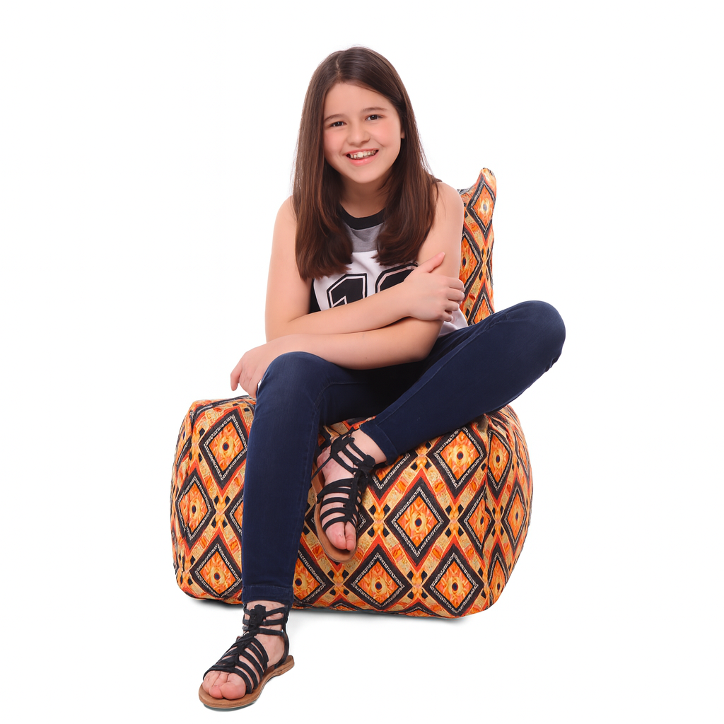 Style Homez CANVAS CLASSIC CHAIR, Cotton Canvas Geometric Printed Bean Bag XL Size with Beans Fillers